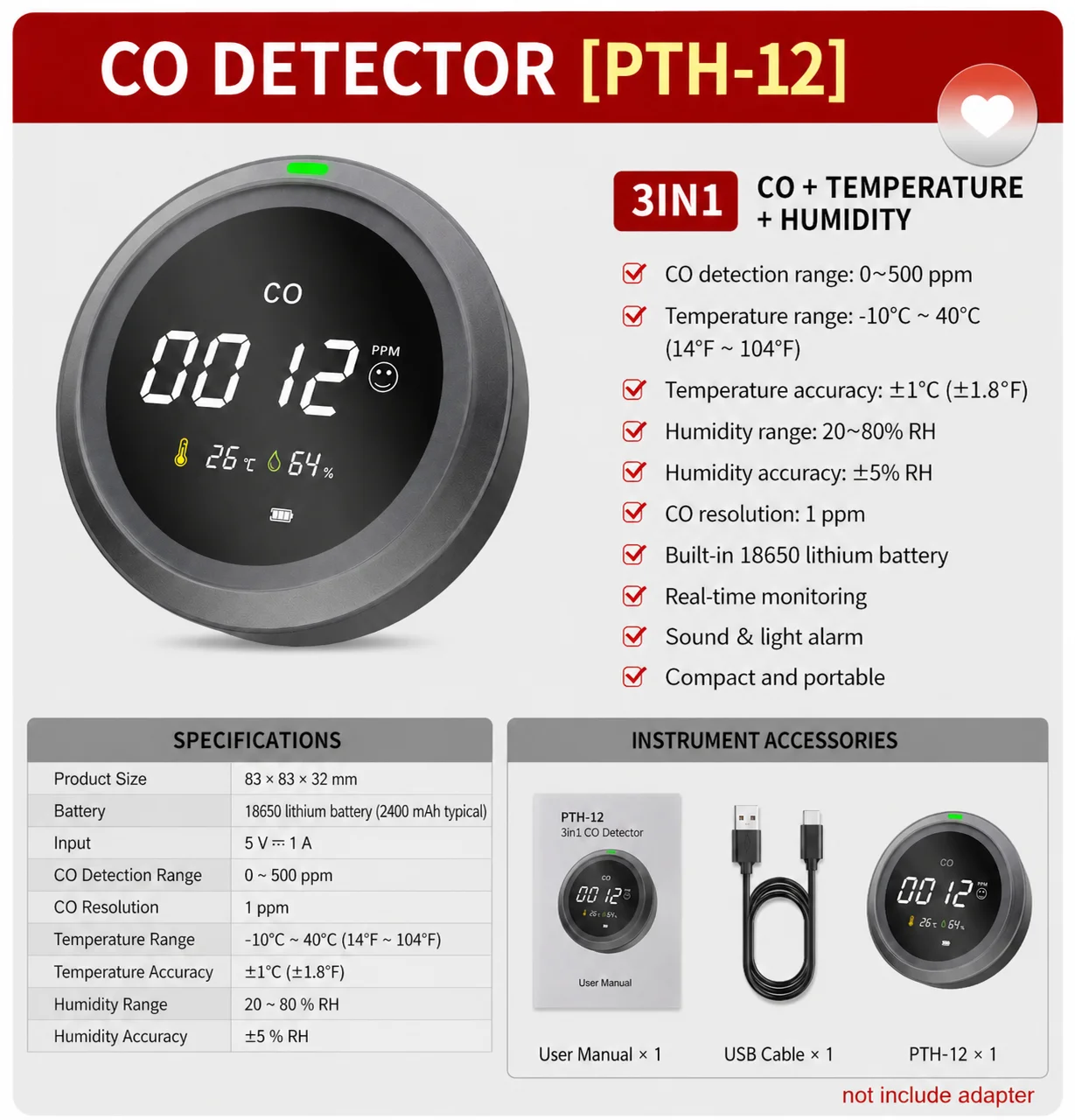 Smoke Leak Detector - Détecteur de CO portable FABISENSE 3